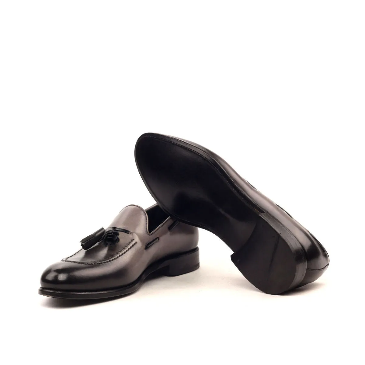 DapperFam Luciano in Grey / Black Men's Italian Leather Loafer