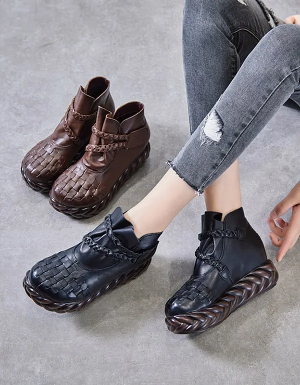 Ethnic Style Trendy Hand-woven Leather Women's Boots