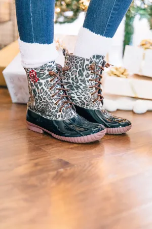 Feeling Fun Black Leopard Duck Boots