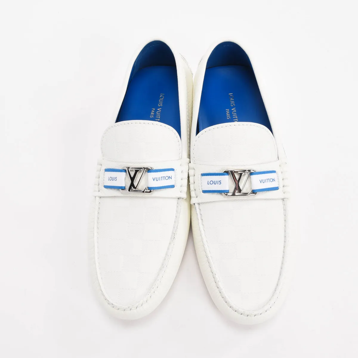 Louis Vuitton White Damier Infini Hockenheim Loafers UK 7.5