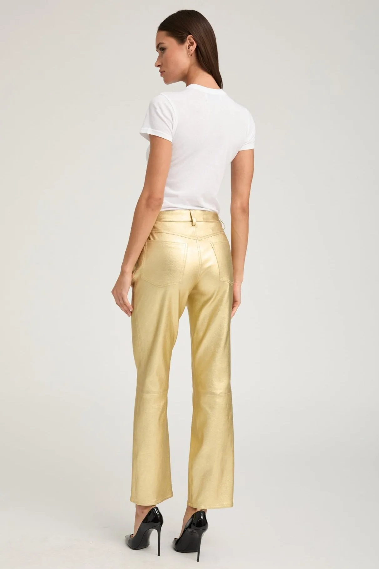 Metallic Gold Leather Slim Straight