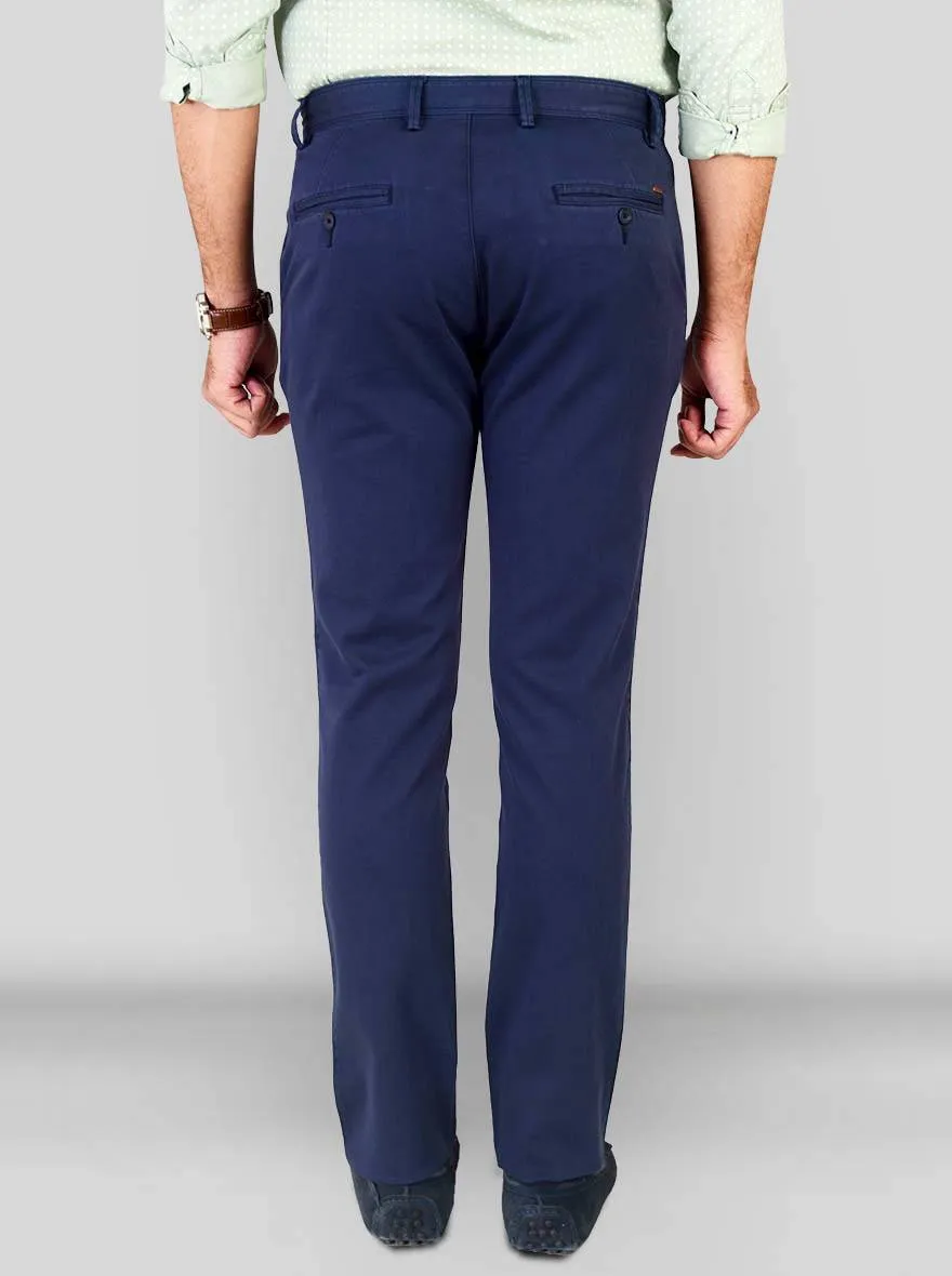 Navy Blue Self Textured Super Slim Fit Chinos | Greenfibre