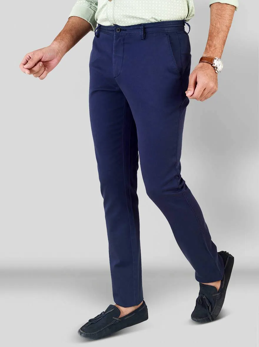 Navy Blue Self Textured Super Slim Fit Chinos | Greenfibre