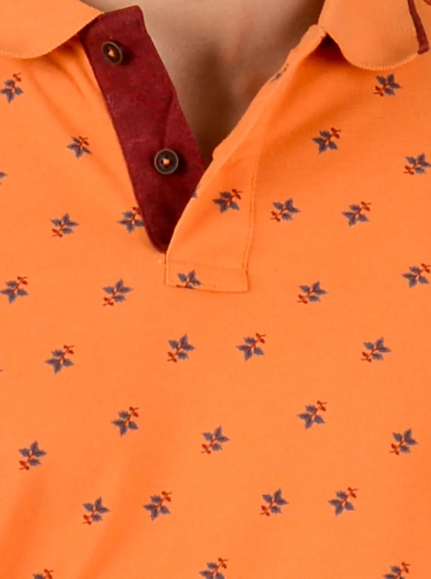 Orange Printed Slim Fit Polo T-shirt | Greenfibre