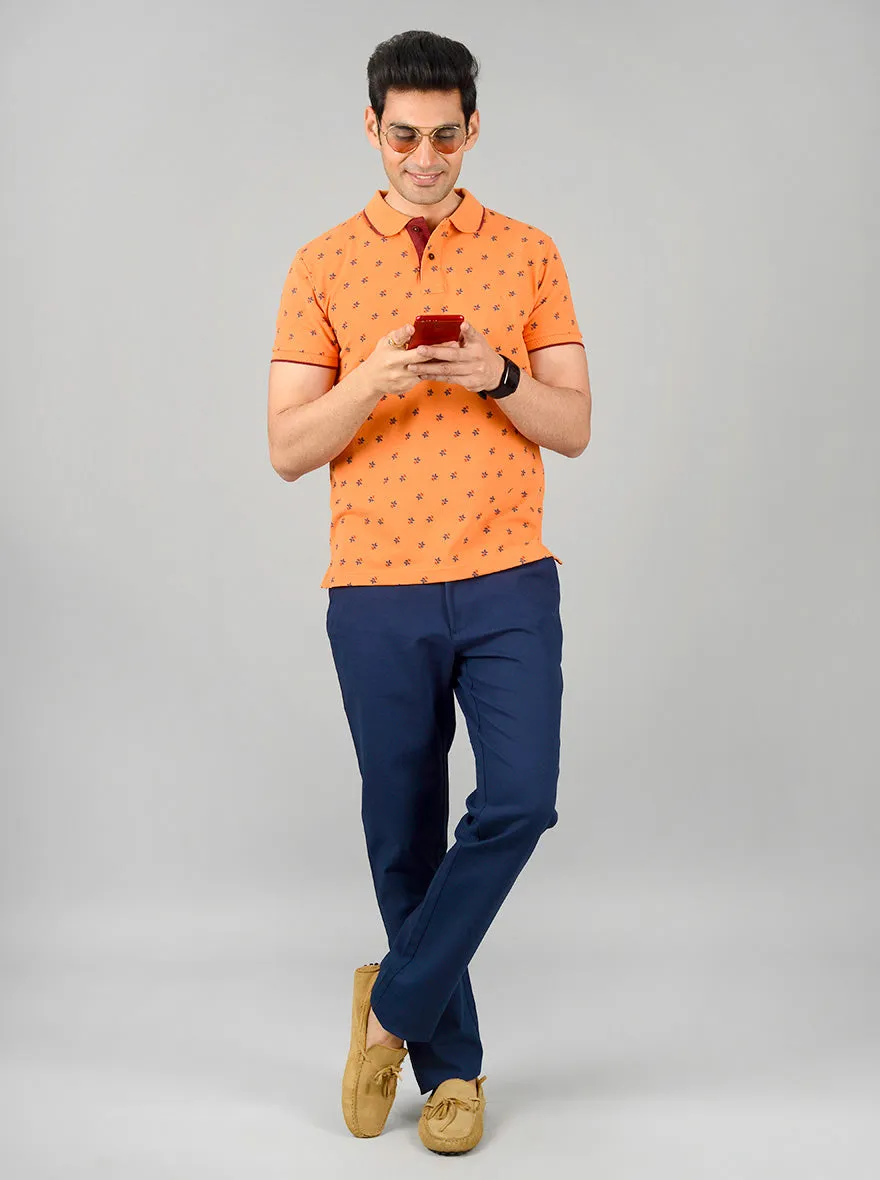 Orange Printed Slim Fit Polo T-shirt | Greenfibre