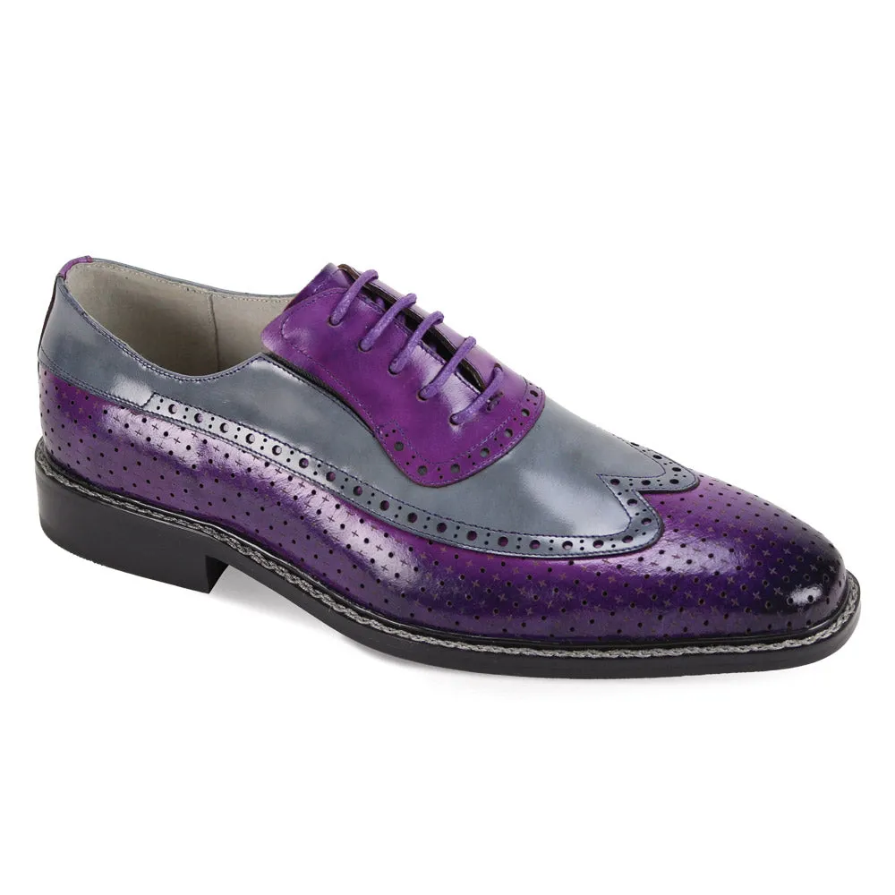 Purple-Gray Men's Two-Tone Lace-Up Wing tip Oxford Dress Shoes