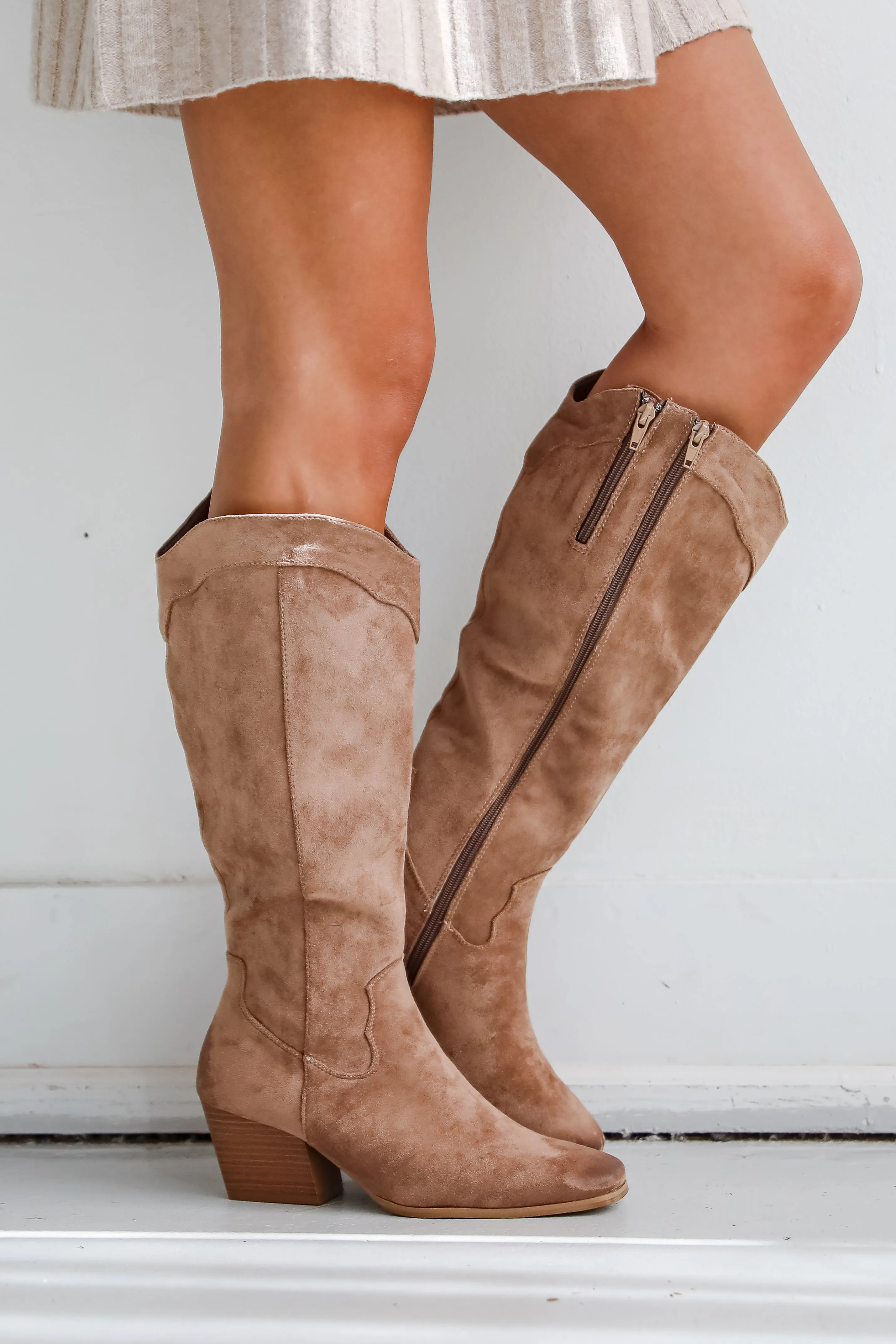 Rodeo Cutie Taupe Suede Western Boots