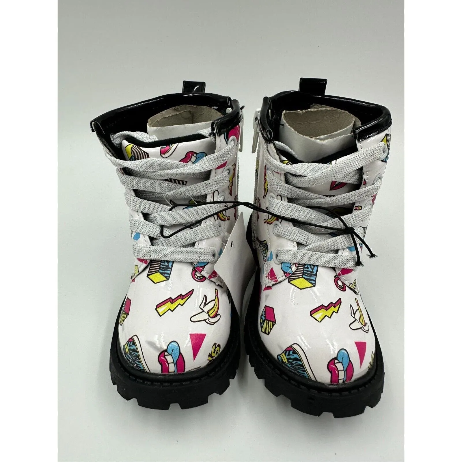 Small Kid Size 6, White 90s print Rain Boot