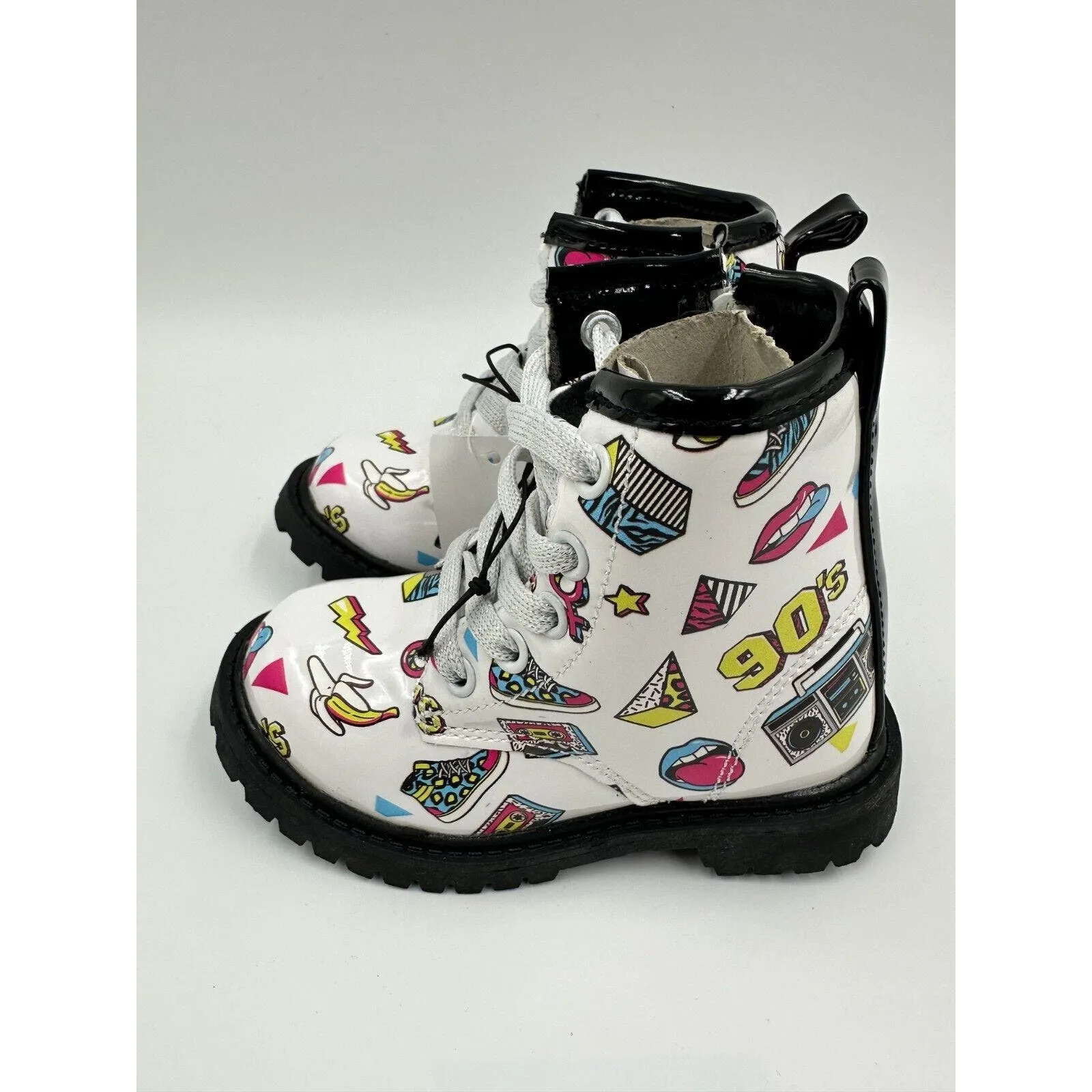 Small Kid Size 6, White 90s print Rain Boot