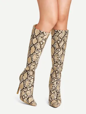 Snakeskin Knee-High Boots