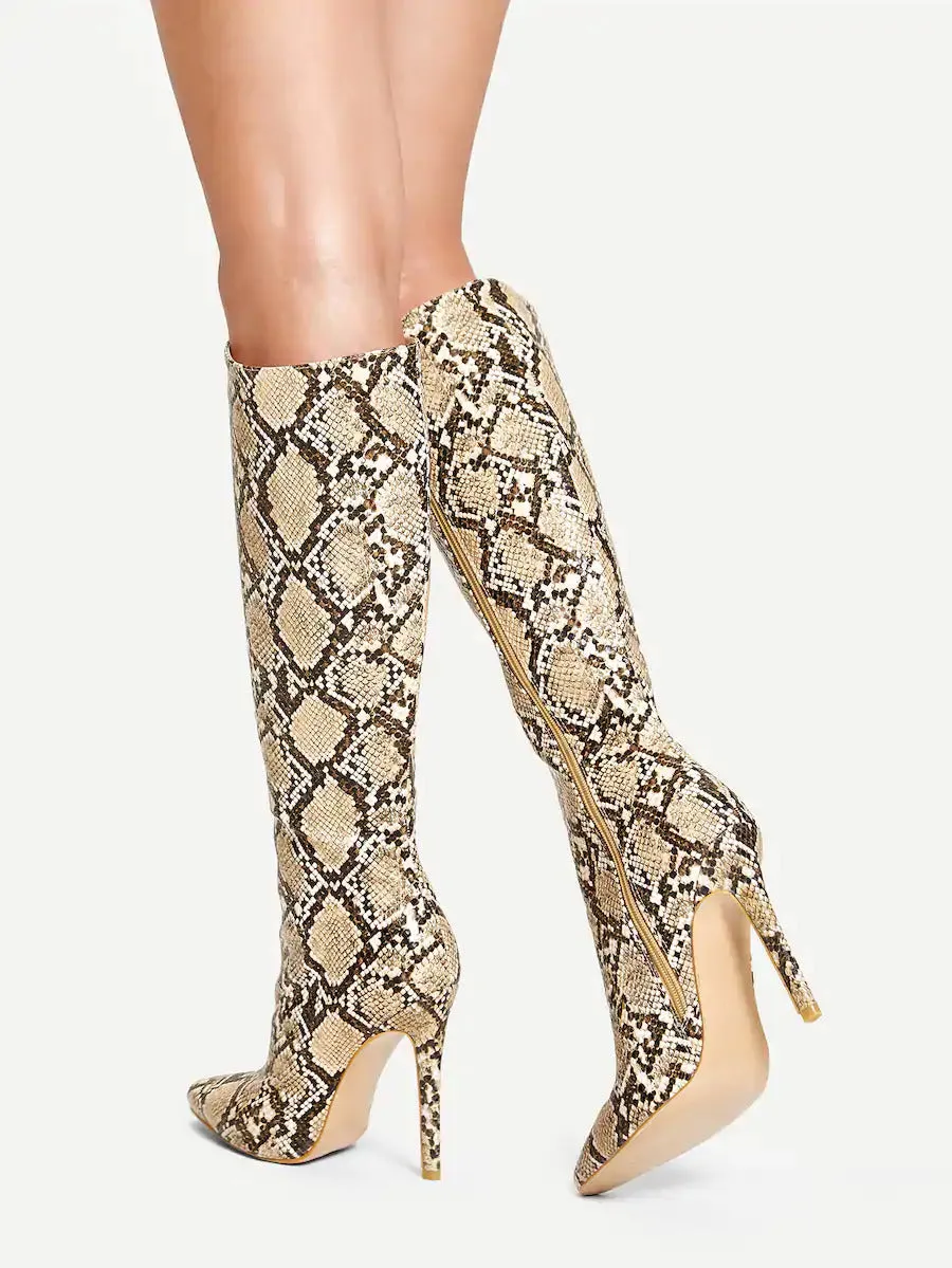 Snakeskin Knee-High Boots