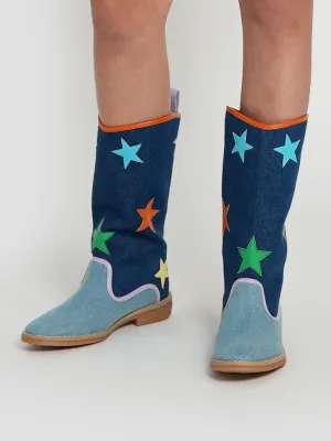 Stella McCartney Girls Denim Star Cowboy Boots in Blue