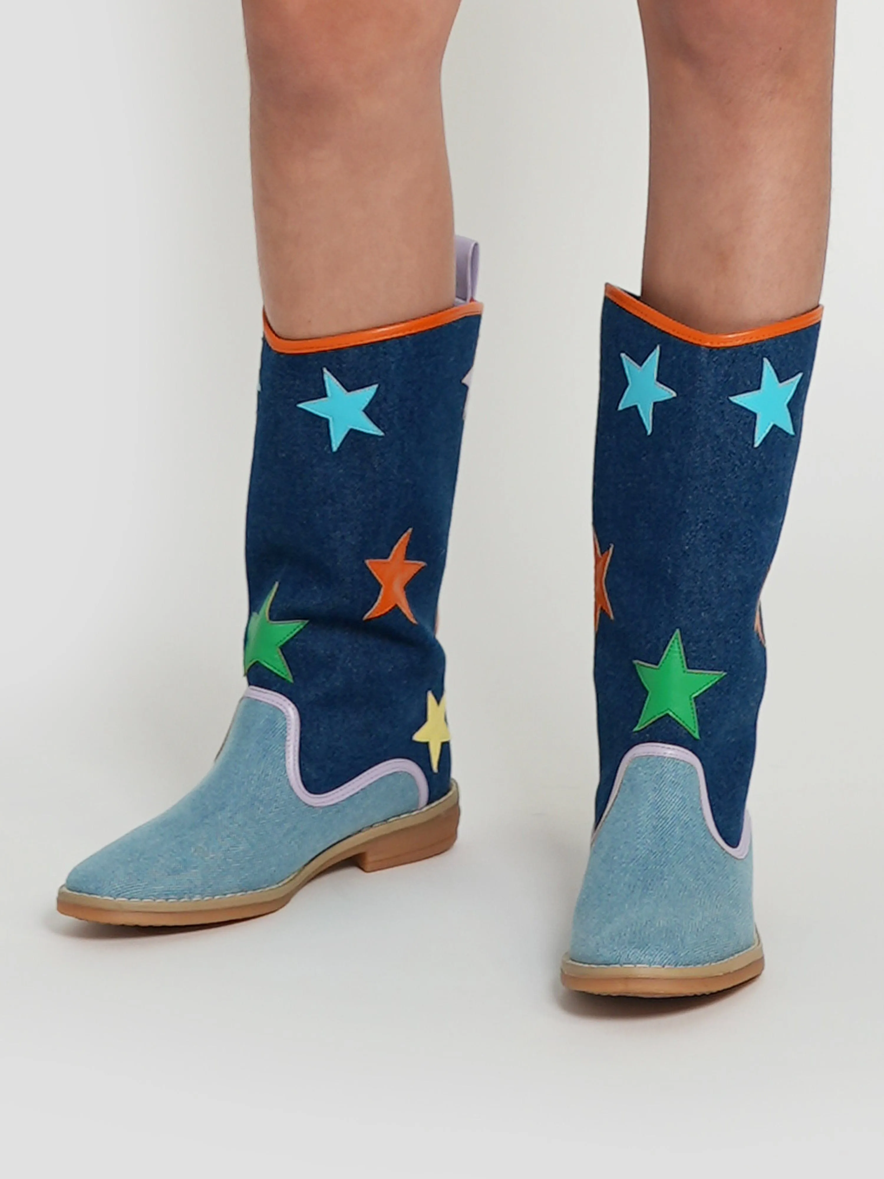 Stella McCartney Girls Denim Star Cowboy Boots in Blue