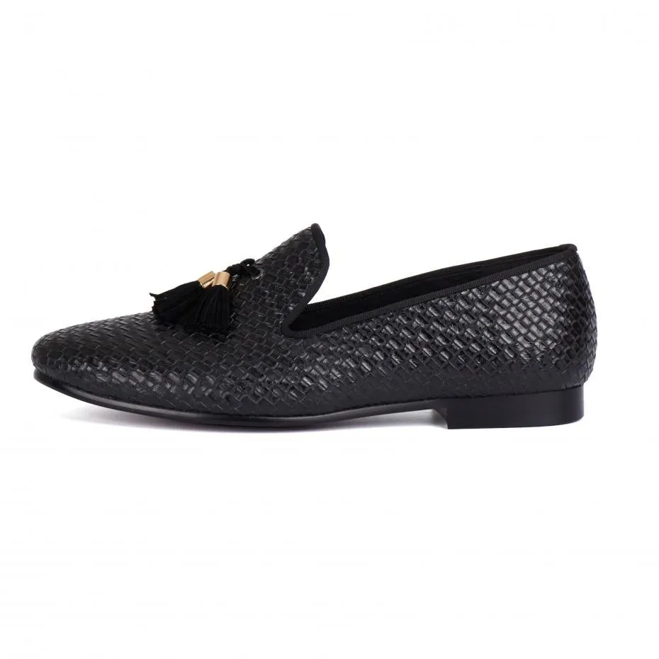 Tasseled Braided Woven Leather Men Loafers Shoes