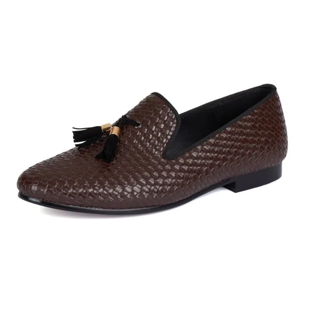 Tasseled Braided Woven Leather Men Loafers Shoes