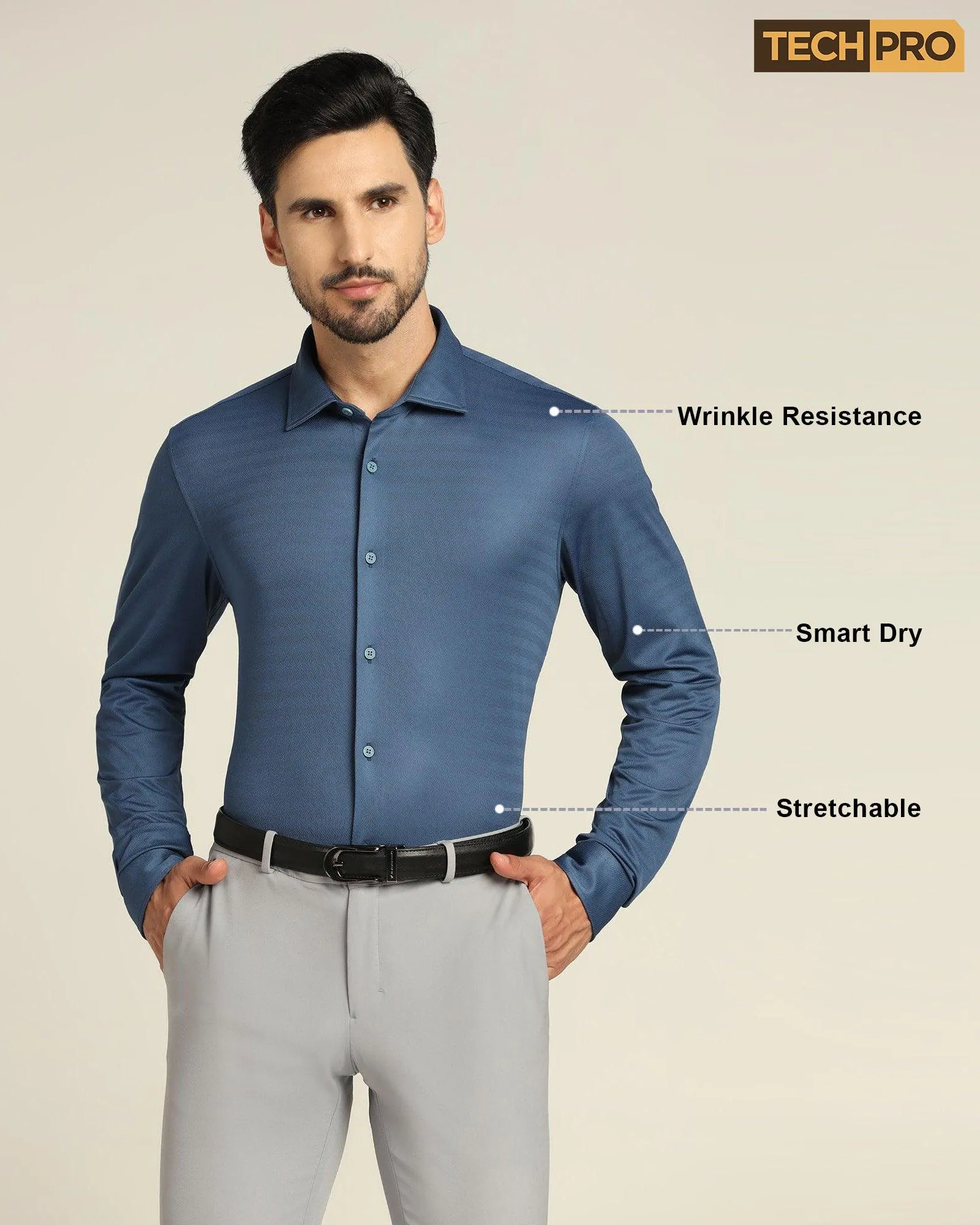 TechPro Casual Blue Textured Shirt - Tucker