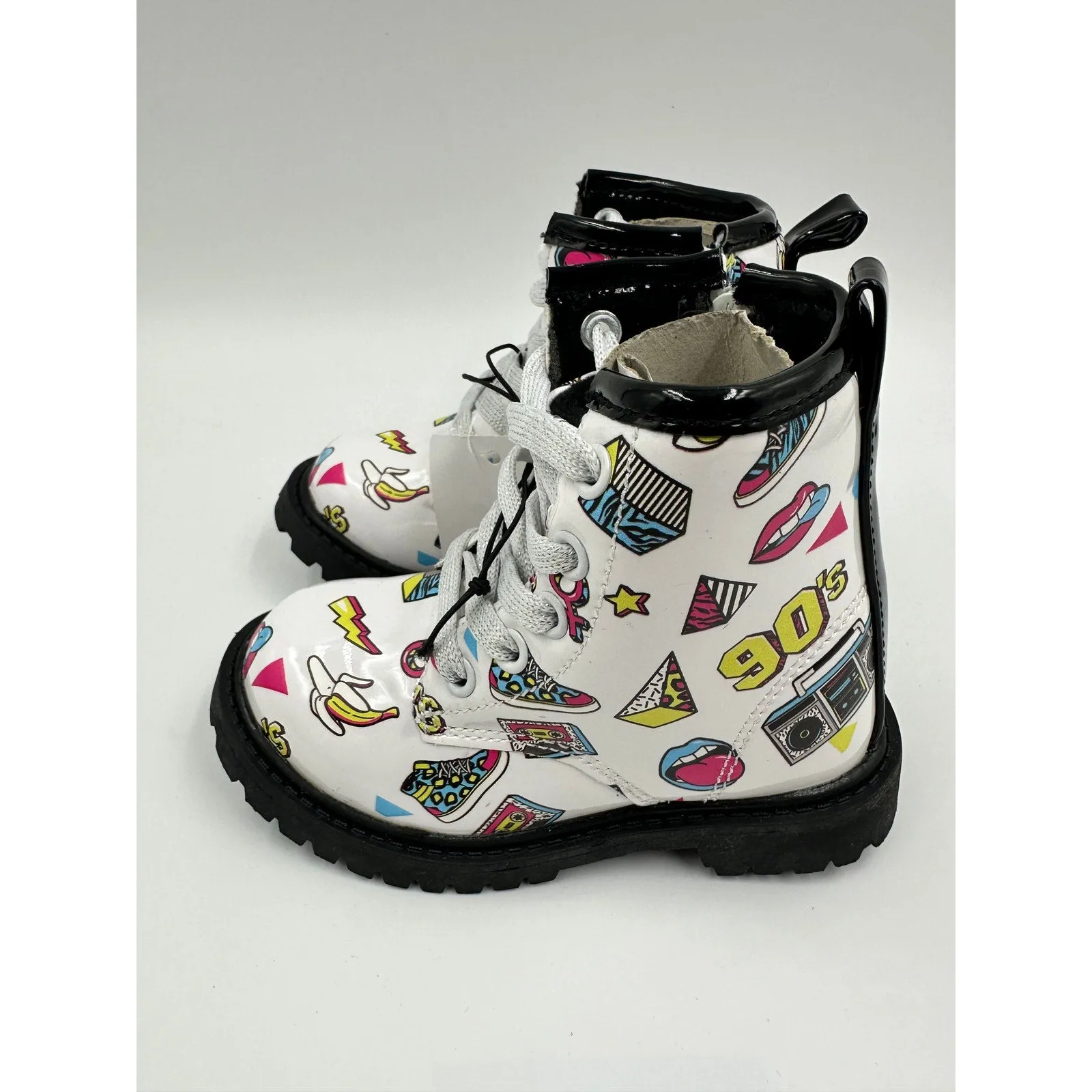 Toddler Size 6, White with a 90s Retro Print Rain Boot