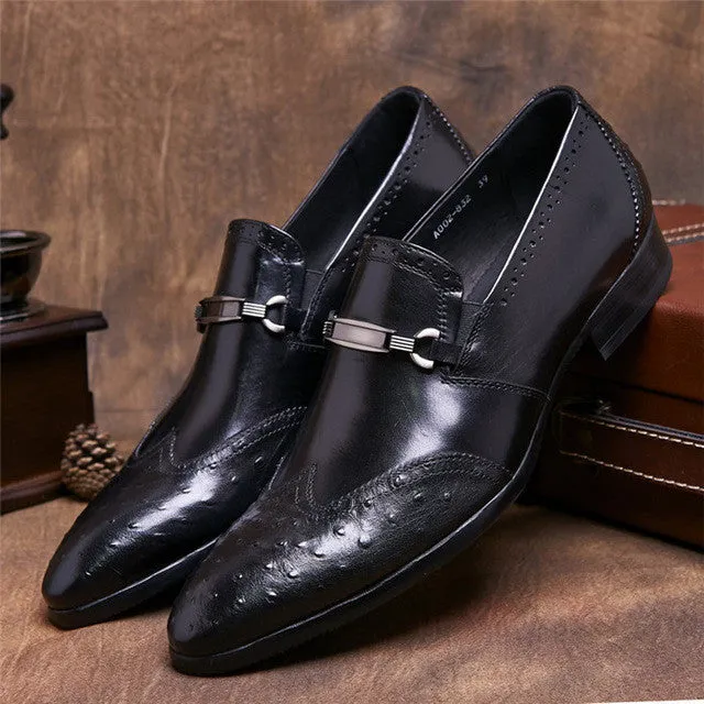 Unique Style Men Loafers Shoes, Ostritch Toe With Patch Work and Buckle