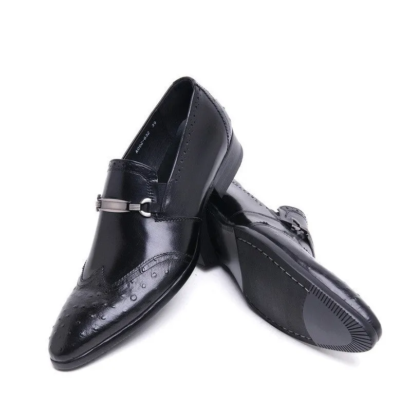 Unique Style Men Loafers Shoes, Ostritch Toe With Patch Work and Buckle