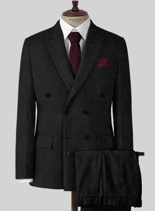 Vintage Plain Black Tweed Suit