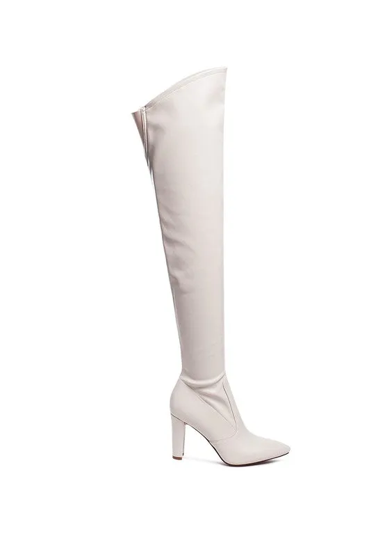 ZADE THIGH HIGH LONG BOOTS IN STRETCH FAUX PATENT LEATHER