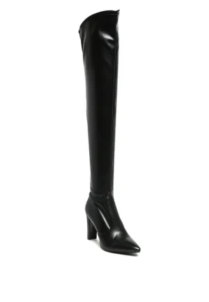 ZADE THIGH HIGH LONG BOOTS IN STRETCH FAUX PATENT LEATHER